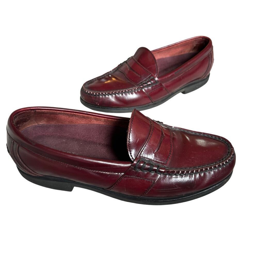 Rockport Size 10 Men Burgundy Brown Leather Preppy Penny Loafer Shoe Career Work - Picture 2 of 10